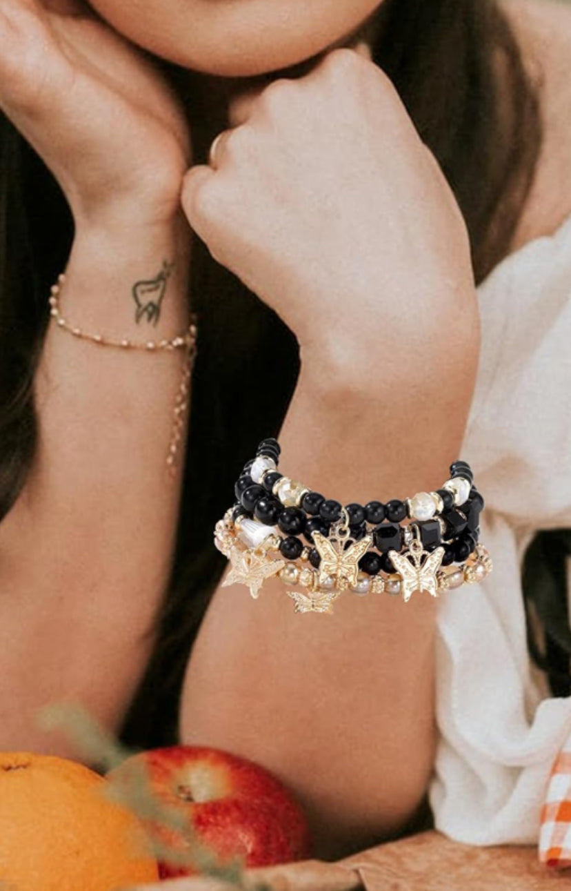 Butterfly Bracelet Black, Gold and White