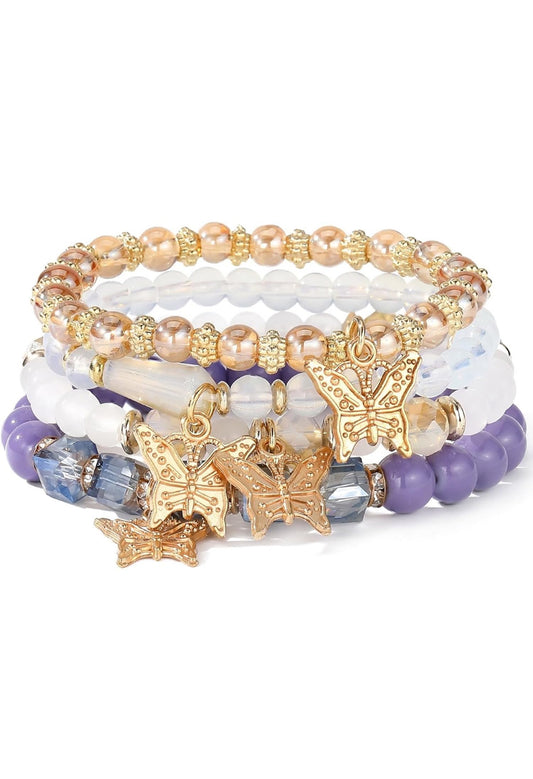 Butterfly Bracelet - Gold, White, and Purple