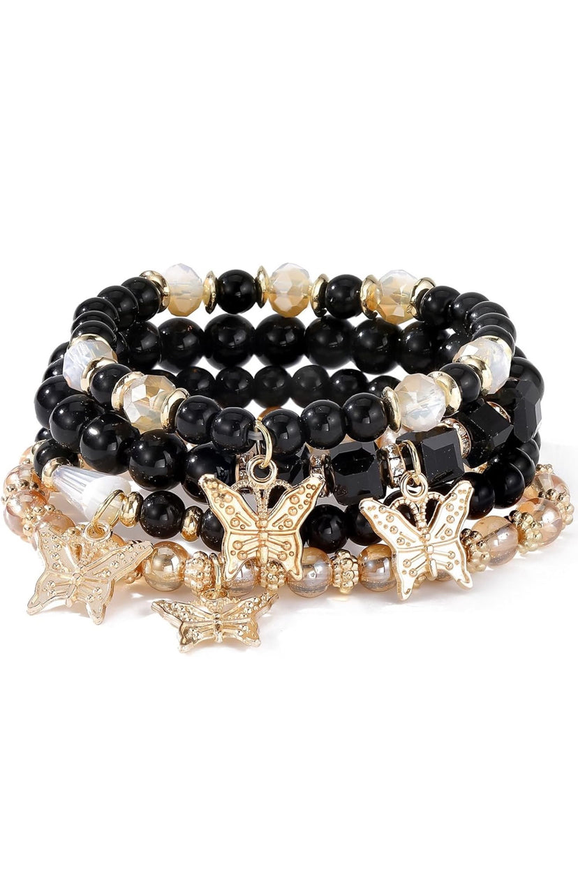 Butterfly Bracelet Black, Gold and White