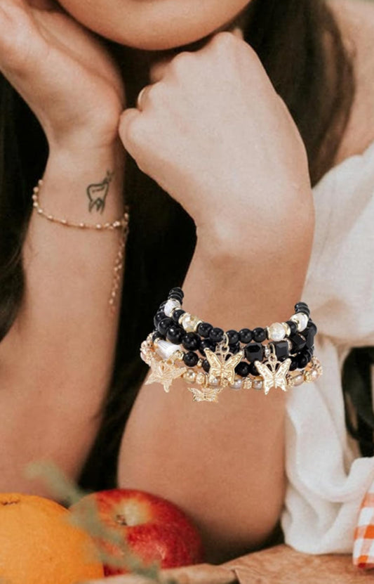 Butterfly Bracelet Black, Gold and White