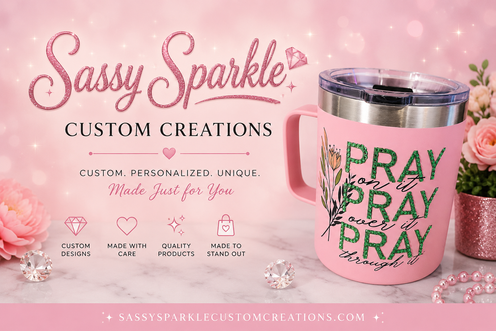 Pray on it, Pray over it, Pray through it" insulated mug