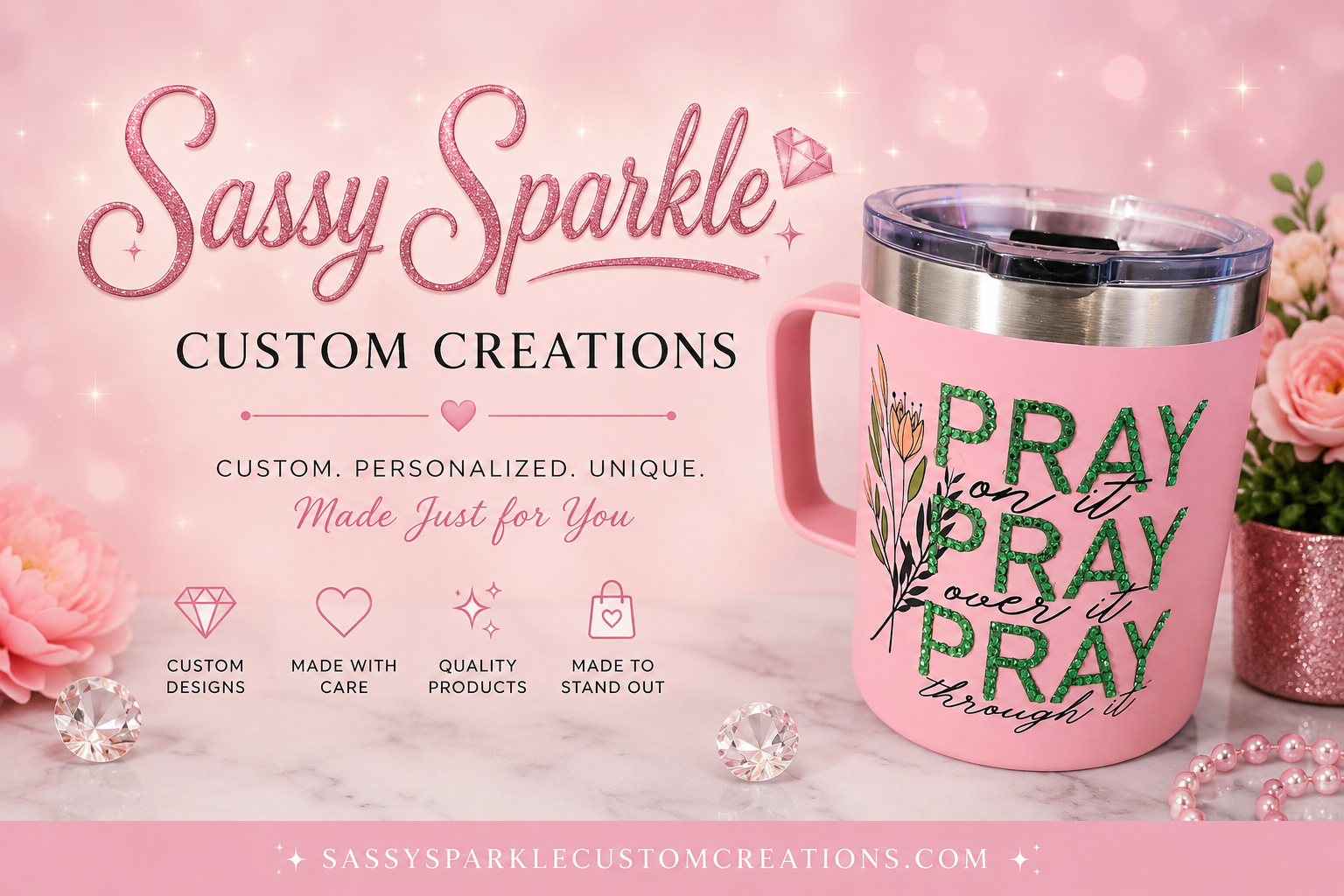 Pray on it, Pray over it, Pray through it" insulated mug