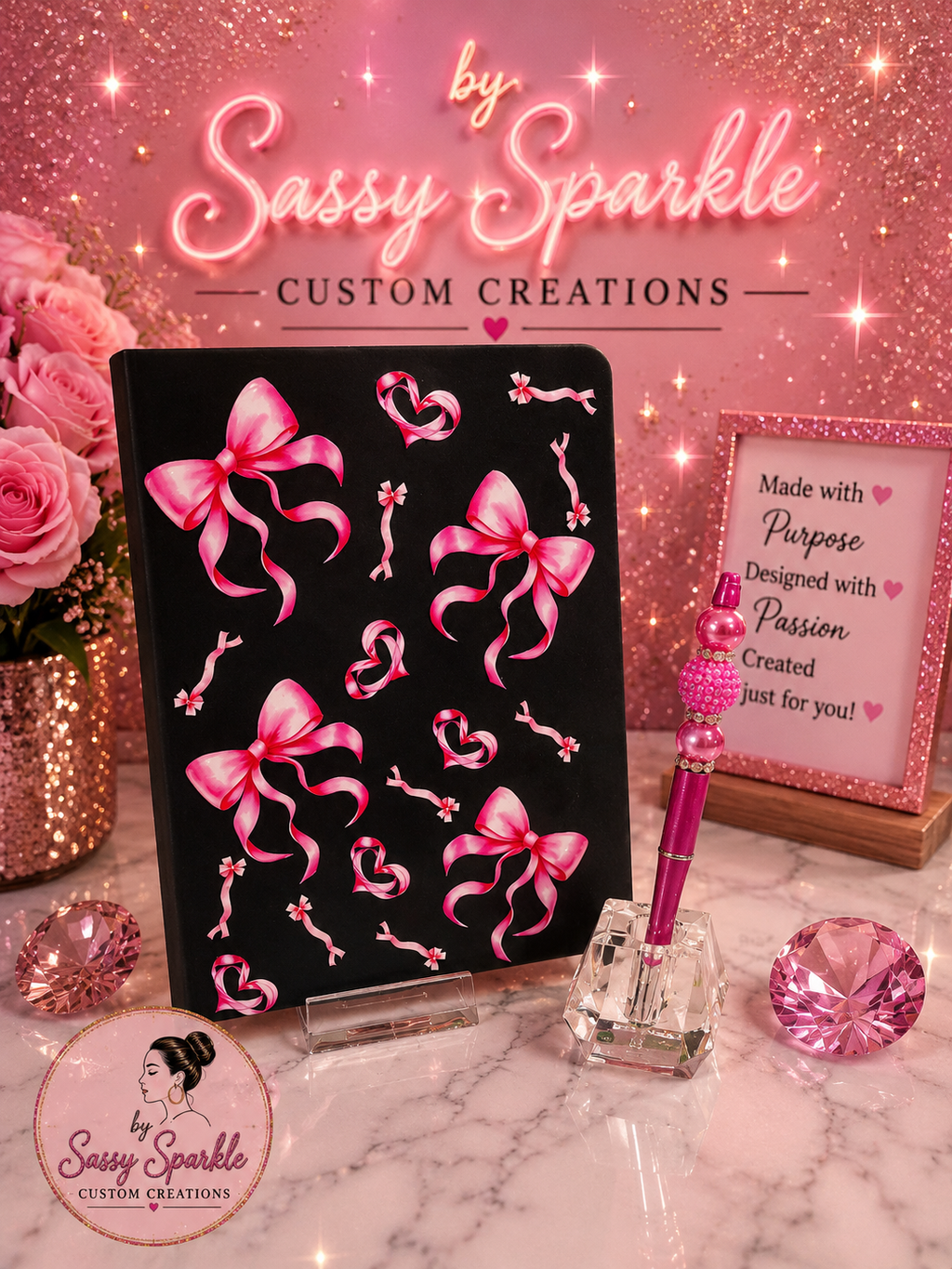 Pink Bow journal and pen set