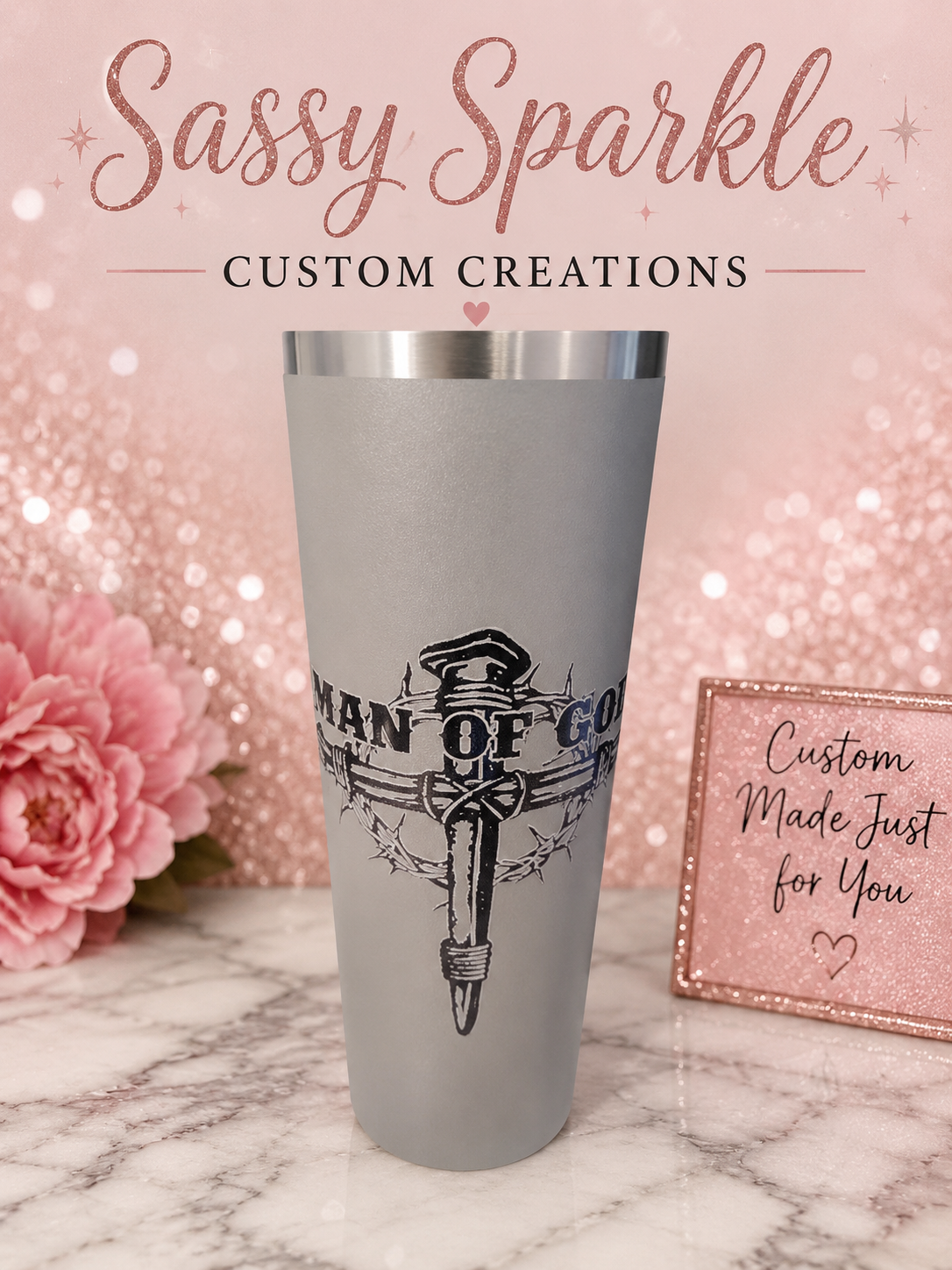 Man of God Double‑Insulated 20 oz Tumbler (Gray)