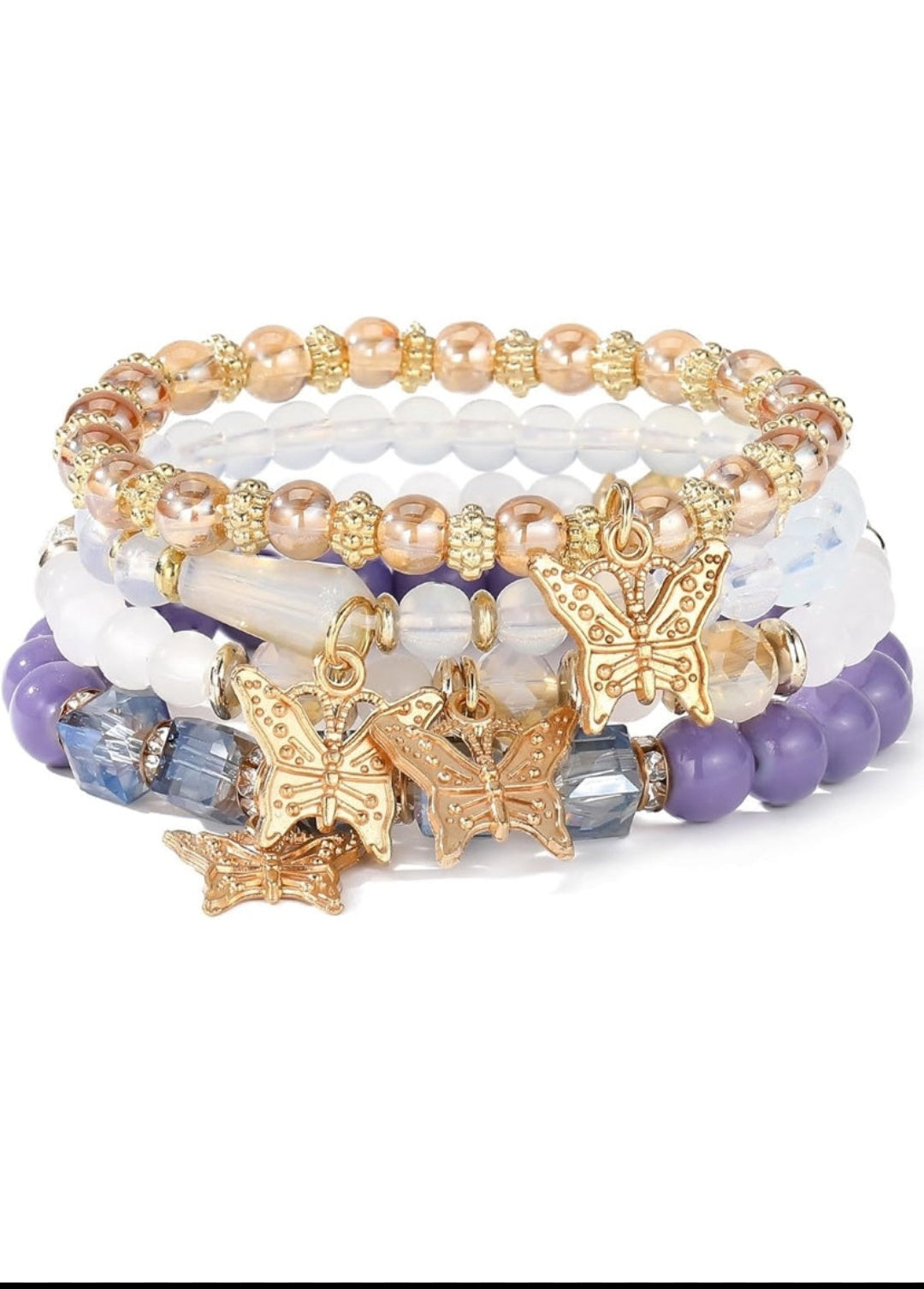 Butterfly Bracelet - Gold, White, and Purple