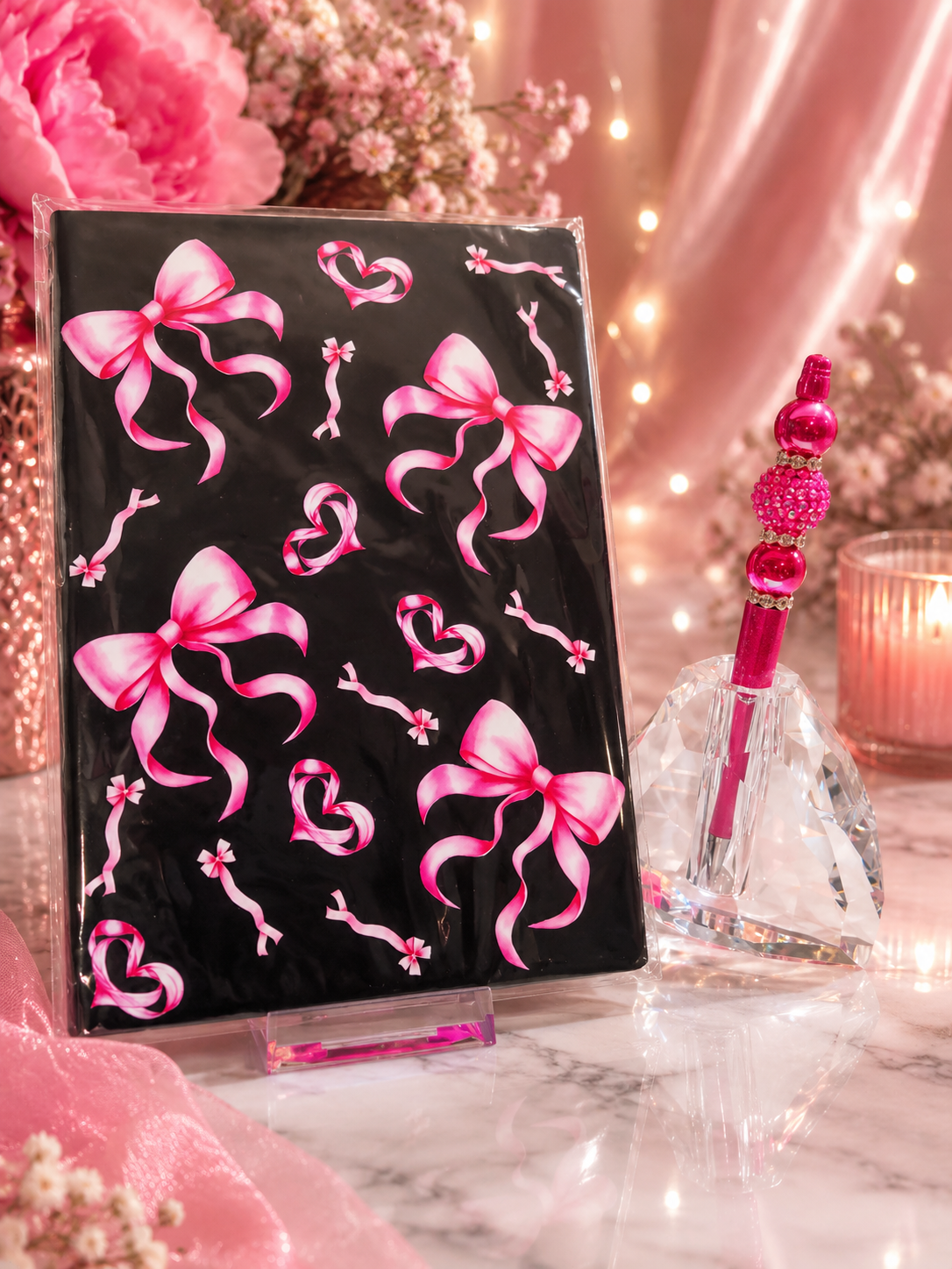 Pink Bow journal and pen set